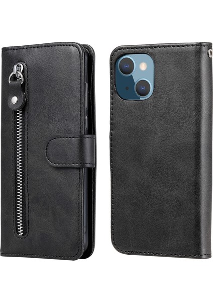 iPhone 13 Mini ile Uyumlu Moda Fermuar Çevirme Deri Manyetik Cüzdan Telefon Kılıfı (Yurt Dışından)