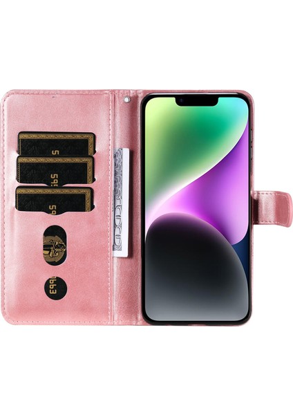 iPhone 15 ile Uyumlu Moda Fermuar Çevirme Deri Manyetik Cüzdan Telefon Kılıfı (Yurt Dışından)