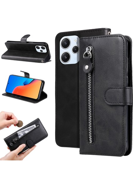 Xiaomi Redmi 12 4g ile Uyumlu Moda Fermuar Çevirme Deri Manyetik Cüzdan Telefon Kılıfı (Yurt Dışından)