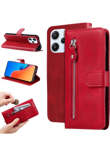 Xiaomi Redmi 12 4g ile Uyumlu Moda Fermuar Çevirme Deri Manyetik Cüzdan Telefon Kılıfı (Yurt Dışından)