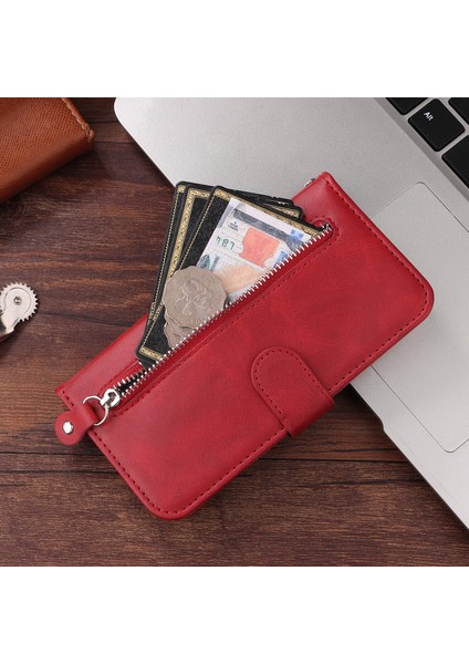 Xiaomi Redmi 12 4g ile Uyumlu Moda Fermuar Çevirme Deri Manyetik Cüzdan Telefon Kılıfı (Yurt Dışından)