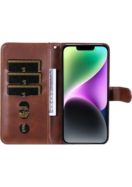 iPhone 15 Plus ile Uyumlu Moda Fermuar Çevirme Deri Manyetik Cüzdan Telefon Kılıfı (Yurt Dışından)