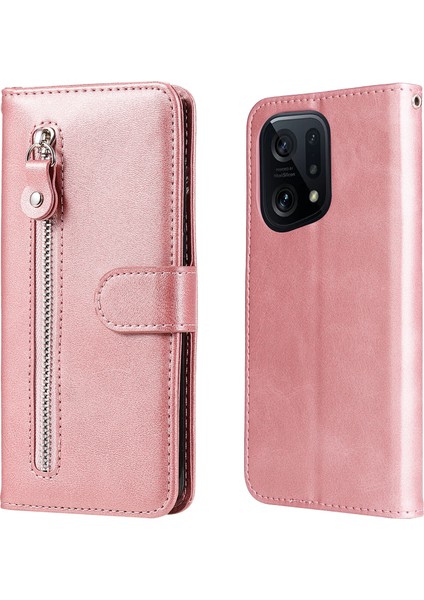 Oppo Find X5 Pro ile Uyumlu Moda Fermuar Çevirme Deri Manyetik Cüzdan Telefon Kılıfı (Yurt Dışından)