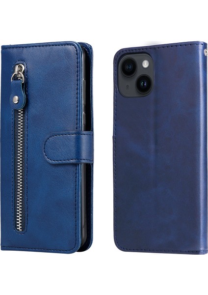 iPhone 15 Plus ile Uyumlu Moda Fermuar Çevirme Deri Manyetik Cüzdan Telefon Kılıfı (Yurt Dışından)