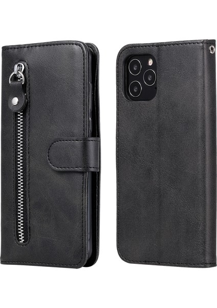 iPhone 12/12 Pro ile Uyumlu Moda Fermuar Çevirme Deri Manyetik Cüzdan Telefon Kılıfı (Yurt Dışından)