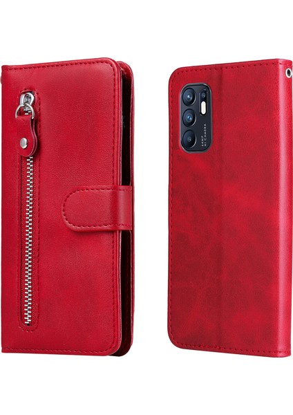 Oppo Reno 6 4g ile Uyumlu Moda Fermuar Çevirme Deri Manyetik Cüzdan Telefon Kılıfı (Yurt Dışından)