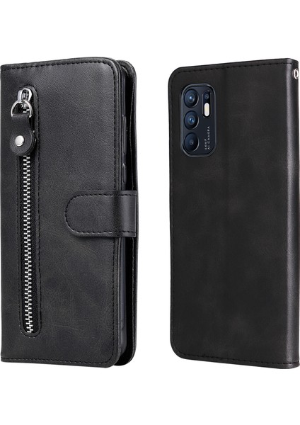 Oppo Reno 6 4g ile Uyumlu Moda Fermuar Çevirme Deri Manyetik Cüzdan Telefon Kılıfı (Yurt Dışından)