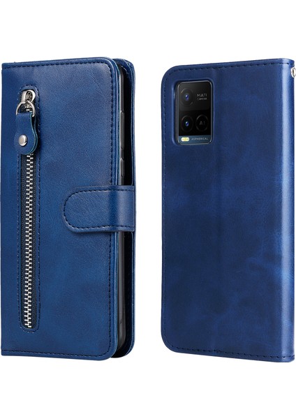 Vıvo Y21/Y21S/Y33S ile Uyumlu Moda Fermuar Çevirme Deri Manyetik Cüzdan Telefon Kılıfı (Yurt Dışından)
