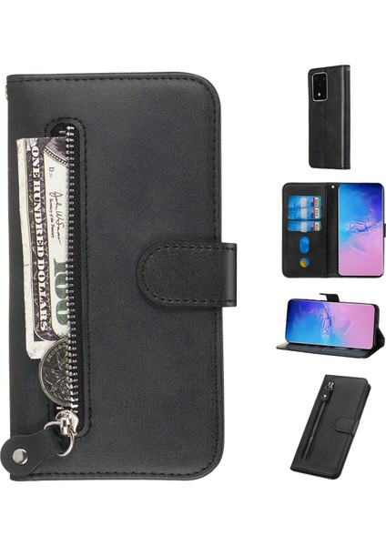 Samsung Galaxy S20 Ultra ile Uyumlu Moda Fermuar Çevirme Deri Manyetik Cüzdan Telefon Kılıfı (Yurt Dışından)
