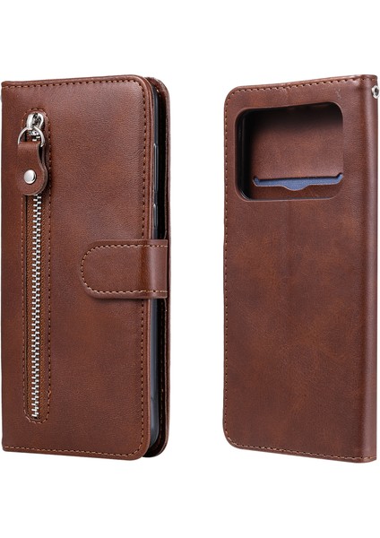 Xiaomi 11 Ultra ile Uyumlu Moda Fermuar Çevirme Deri Manyetik Cüzdan Telefon Kılıfı (Yurt Dışından)