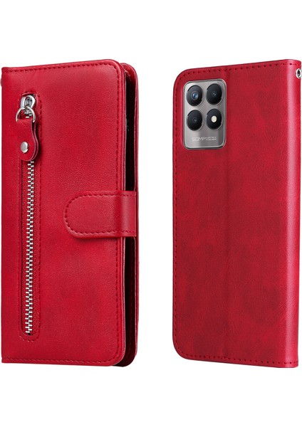 Realme 8i ile Uyumlu Moda Fermuar Çevirme Deri Manyetik Cüzdan Telefon Kılıfı (Yurt Dışından)