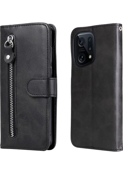 Oppo Find X5 Pro ile Uyumlu Moda Fermuar Çevirme Deri Manyetik Cüzdan Telefon Kılıfı (Yurt Dışından)