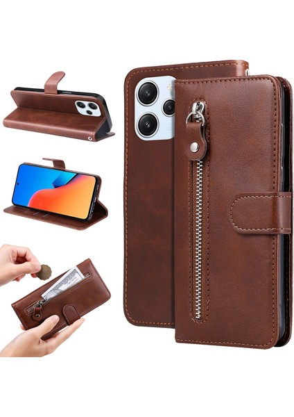 Xiaomi Redmi 12 4g ile Uyumlu Moda Fermuar Çevirme Deri Manyetik Cüzdan Telefon Kılıfı (Yurt Dışından)