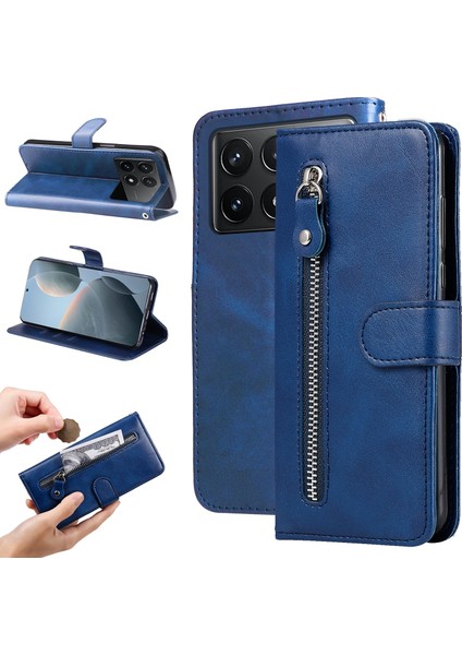 Xiaomi Redmi K70/K70 Pro ile Uyumlu Moda Fermuar Çevirme Deri Manyetik Cüzdan Telefon Kılıfı (Yurt Dışından)