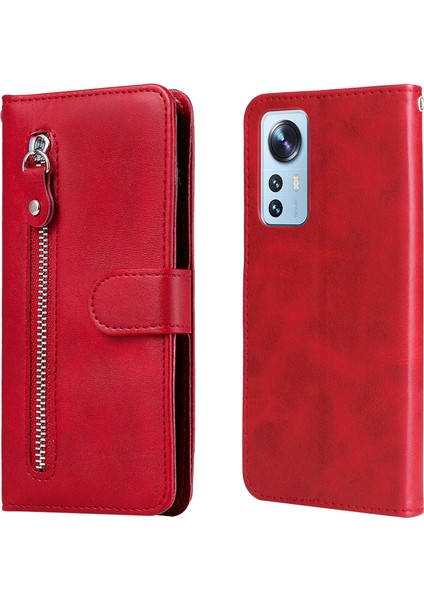 Xiaomi 12 Lite ile Uyumlu Moda Fermuar Çevirme Deri Manyetik Cüzdan Telefon Kılıfı (Yurt Dışından)