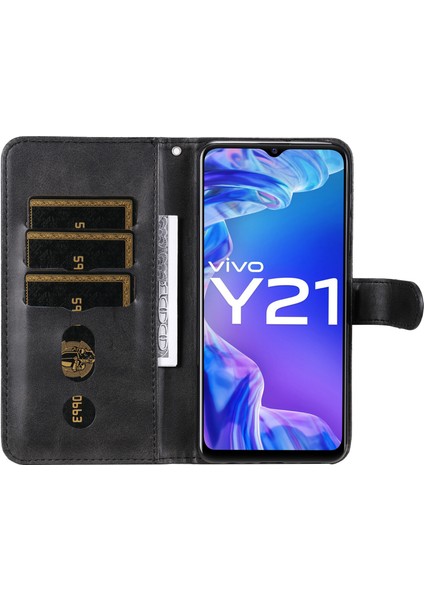 Vıvo Y21/Y21S/Y33S ile Uyumlu Moda Fermuar Çevirme Deri Manyetik Cüzdan Telefon Kılıfı (Yurt Dışından)