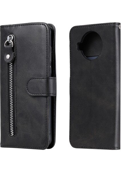 Xiaomi 10T Lite ile Uyumlu Moda Fermuar Çevirme Deri Manyetik Cüzdan Telefon Kılıfı (Yurt Dışından)
