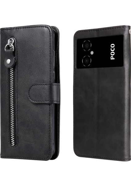 Xiaomi Poco M4 5g ile Uyumlu Moda Fermuar Çevirme Deri Manyetik Cüzdan Telefon Kılıfı (Yurt Dışından)