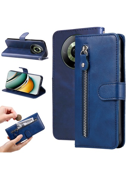 Realme 11 Pro ile Uyumlu Moda Fermuar Çevirme Deri Manyetik Cüzdan Telefon Kılıfı (Yurt Dışından)