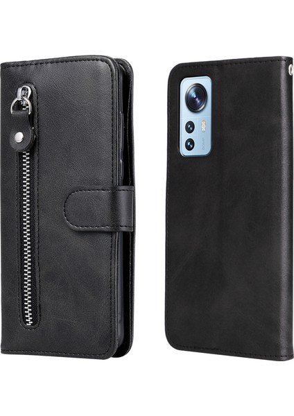 Xiaomi 12 Lite ile Uyumlu Moda Fermuar Çevirme Deri Manyetik Cüzdan Telefon Kılıfı (Yurt Dışından)