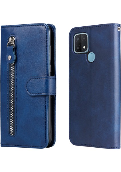 Oppo A15 ile Uyumlu Moda Fermuar Çevirme Deri Manyetik Cüzdan Telefon Kılıfı (Yurt Dışından)