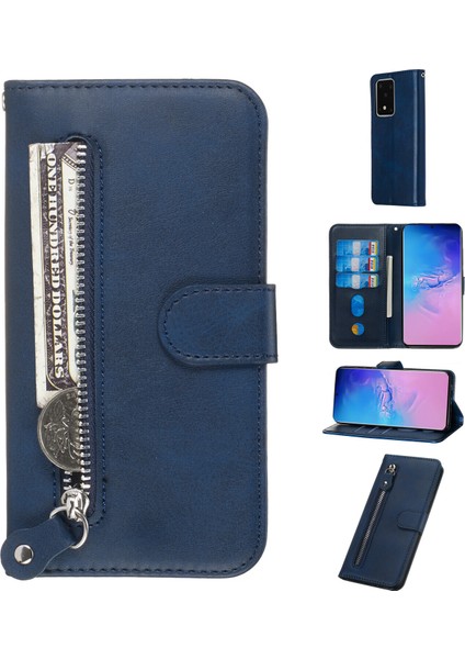 Samsung Galaxy S20 Ultra ile Uyumlu Moda Fermuar Çevirme Deri Manyetik Cüzdan Telefon Kılıfı (Yurt Dışından)