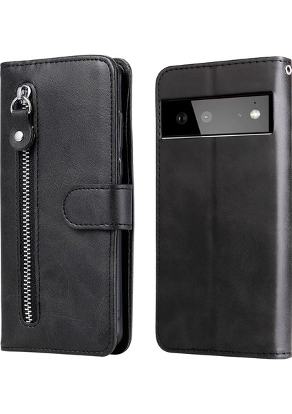 Google Pixel 6 ile Uyumlu Moda Fermuar Çevirme Deri Manyetik Cüzdan Telefon Kılıfı (Yurt Dışından)