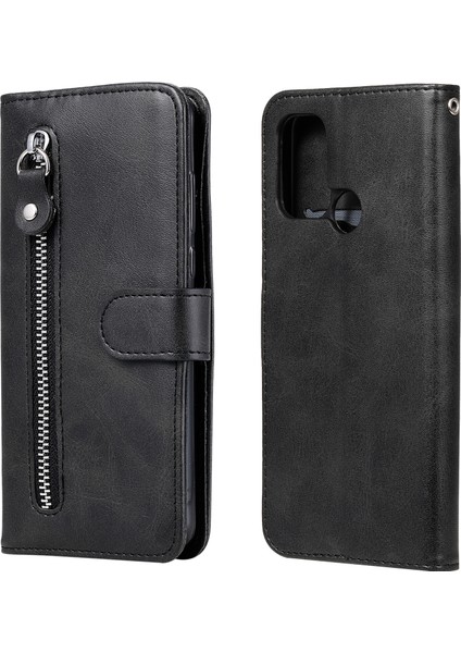Oppo A53 2020/A33 ile Uyumlu Moda Fermuar Çevirme Deri Manyetik Cüzdan Telefon Kılıfı (Yurt Dışından)