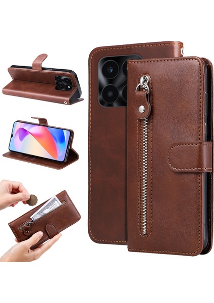 Honor X6A ile Uyumlu Moda Fermuar Çevirme Deri Manyetik Cüzdan Telefon Kılıfı (Yurt Dışından) fiyatları