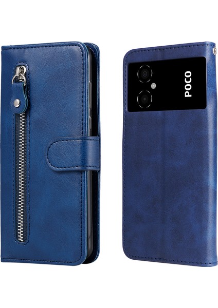 Xiaomi Poco M4 5g ile Uyumlu Moda Fermuar Çevirme Deri Manyetik Cüzdan Telefon Kılıfı (Yurt Dışından)