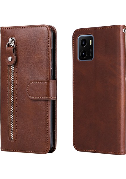 Vıvo Y15S 2021 ile Uyumlu Moda Fermuar Çevirme Deri Manyetik Cüzdan Telefon Kılıfı (Yurt Dışından)