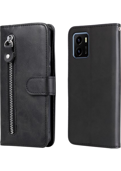 Vıvo Y15S 2021 ile Uyumlu Moda Fermuar Çevirme Deri Manyetik Cüzdan Telefon Kılıfı (Yurt Dışından)