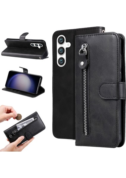 Samsung Galaxy S23 Fe ile Uyumlu Moda Fermuar Çevirme Deri Manyetik Cüzdan Telefon Kılıfı (Yurt Dışından)