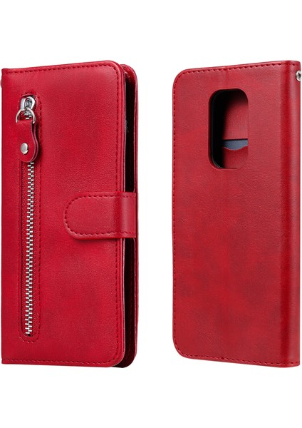 Motorola G9 Play ile Uyumlu Moda Fermuar Çevirme Deri Manyetik Cüzdan Telefon Kılıfı (Yurt Dışından)