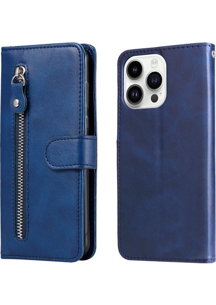 iPhone 15 Pro ile Uyumlu Moda Fermuar Çevirme Deri Manyetik Cüzdan Telefon Kılıfı (Yurt Dışından)