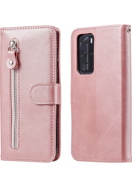 Huawei P40 Pro ile Uyumlu Moda Fermuar Çevirme Deri Manyetik Cüzdan Telefon Kılıfı (Yurt Dışından)