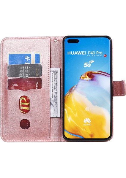 Huawei P40 Pro ile Uyumlu Moda Fermuar Çevirme Deri Manyetik Cüzdan Telefon Kılıfı (Yurt Dışından)