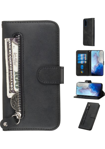 Samsung Galaxy S20 ile Uyumlu Moda Fermuar Çevirme Deri Manyetik Cüzdan Telefon Kılıfı (Yurt Dışından)