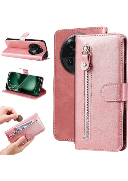 Oppo Find X6 Pro ile Uyumlu Moda Fermuar Çevirme Deri Manyetik Cüzdan Telefon Kılıfı (Yurt Dışından)