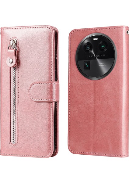 Oppo Find X6 Pro ile Uyumlu Moda Fermuar Çevirme Deri Manyetik Cüzdan Telefon Kılıfı (Yurt Dışından)