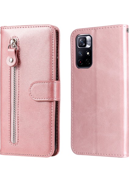 Xiaomi Poco M4 Pro 5g ile Uyumlu Moda Fermuar Çevirme Deri Manyetik Cüzdan Telefon Kılıfı (Yurt Dışından)