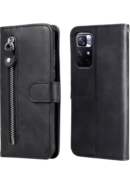 Xiaomi Poco M4 Pro 5g ile Uyumlu Moda Fermuar Çevirme Deri Manyetik Cüzdan Telefon Kılıfı (Yurt Dışından)