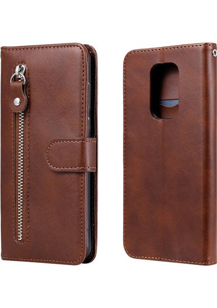 Motorola G9 Play ile Uyumlu Moda Fermuar Çevirme Deri Manyetik Cüzdan Telefon Kılıfı (Yurt Dışından)