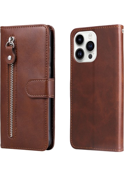 iPhone 15 Pro ile Uyumlu Moda Fermuar Çevirme Deri Manyetik Cüzdan Telefon Kılıfı (Yurt Dışından)