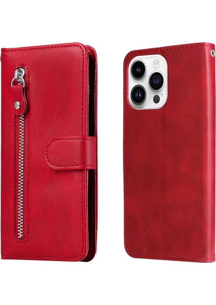 iPhone 15 Pro ile Uyumlu Moda Fermuar Çevirme Deri Manyetik Cüzdan Telefon Kılıfı (Yurt Dışından)