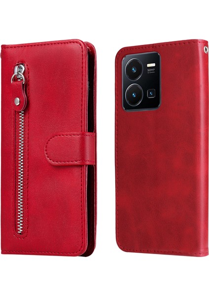Vıvo Y22/Y22S/Y35 4g ile Uyumlu Moda Fermuar Çevirme Deri Manyetik Cüzdan Telefon Kılıfı (Yurt Dışından)