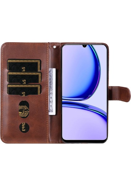 Realme C53 ile Uyumlu Moda Fermuar Çevirme Deri Manyetik Cüzdan Telefon Kılıfı (Yurt Dışından)