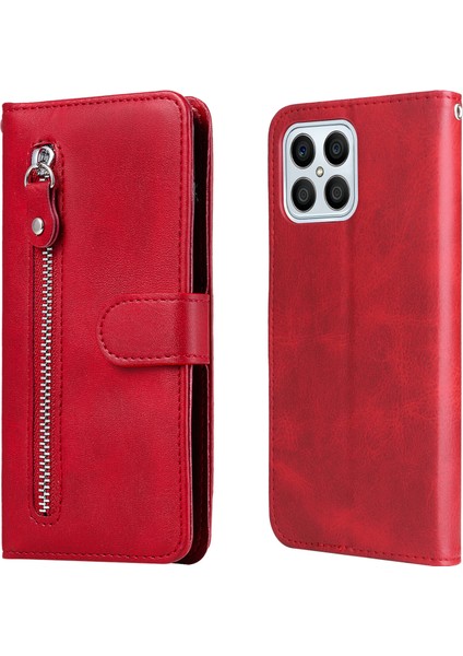 Honor X8 4g ile Uyumlu Moda Fermuar Çevirme Deri Manyetik Cüzdan Telefon Kılıfı (Yurt Dışından)