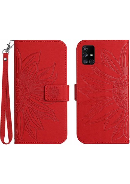 Kart Yuvaları Tutucu Kısa Kayış Kabartmalı Pu ile Samsung Galaxy M51 Için Telefon Kılıfı (Yurt Dışından)