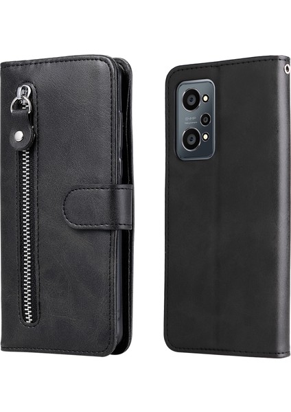 Realme Gt Neo2 ile Uyumlu Moda Fermuar Çevirme Deri Manyetik Cüzdan Telefon Kılıfı (Yurt Dışından)